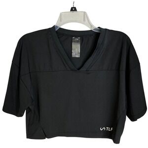 TLF Black V Neck Cropped Athletic T Shirt Top Women's Size Medium